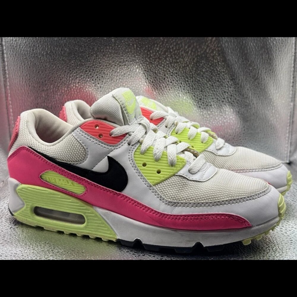 Nike Air Max 90 White Black Pink Ghost Green Sneakers CT1030-100 Women’s Size 9